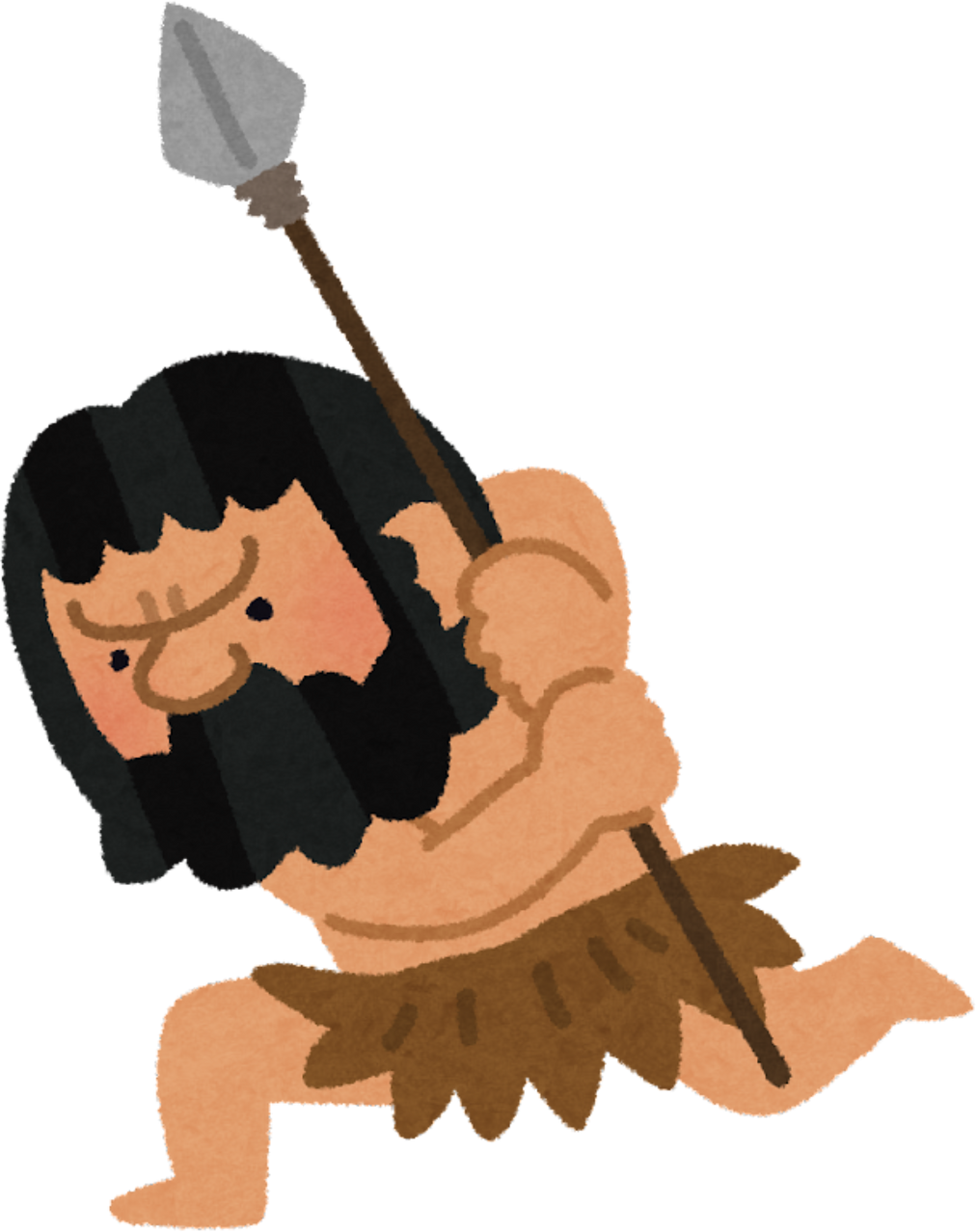 Illustration of a Primitive Man Charging with a Spear